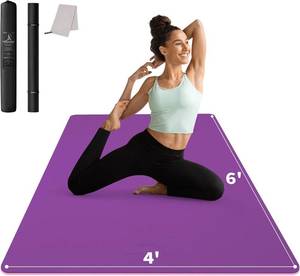 lot 41 image: $60 CAMBIVO Large Yoga Mat, 6x4, Extra Wide, 14-Inch Thick, Black