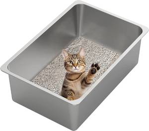 lot 57 image: 2pack Kirecoo Stainless Steel Cat Litter Box XXL High Sided Nonstick