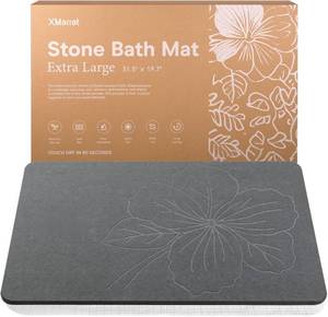 lot 58 image: $60 Stone Bath Mat, 31.5x19.7 Diatomaceous Earth, Non-Slip, Dark Gray