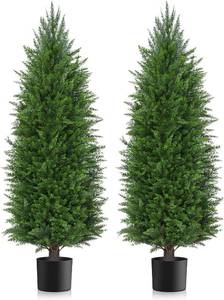 lot 61 image: $260 6ft Artificial Topiary Cedar Plants, UV-Resistant Pine, 2-Pack