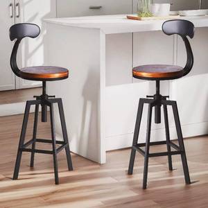 lot 65 image: $145 Diwhy Bar Stools, Wood Top, Adjustable Swivel, Black, Set of 2