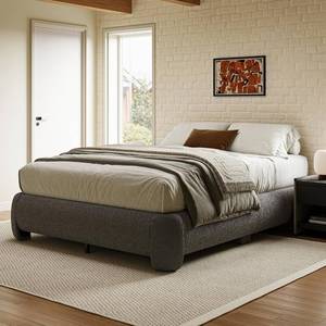 lot 74 image: $160 Cloud Platform Queen Bed Frame, Dark Grey, No Box Spring