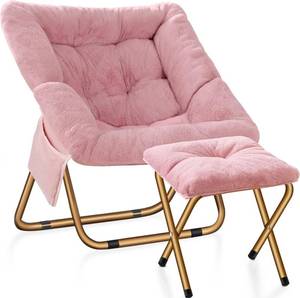 lot 78 image: $90 Comfy Saucer Chair, Living Room Chair, Faux Fur Lounge Pink