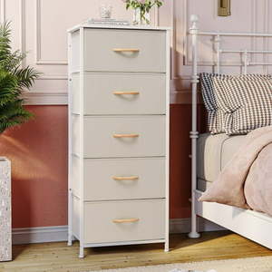 lot 81 image: $80 Pellebant 5-Drawer Vertical Storage Tower Organizer Beige Wood