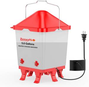 lot 85 image: $86 5 Gallons Heated Chicken Waterer with 4 Nipples, 10ft Cord