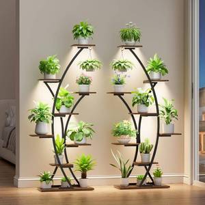 lot 96 image: $150 Plant Stand with Grow Lights, 64 2-Pack, 8-Tier Curved Shelf