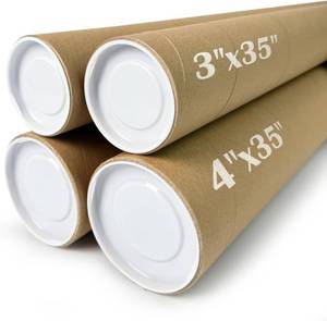 lot 113 image: 4-Pack Mailing Tubes with Caps, Kraft Cardboard Storage