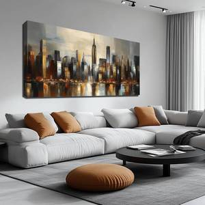 lot 116 image: $150 GUGIKA City Wall Art for Living Room, Gold & Grey, 59 x 29 in