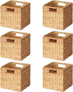 lot 124 image: $83 SpaceAid 6-Pack Wicker Baskets, Rattan with Handles, 10.5 in Cube