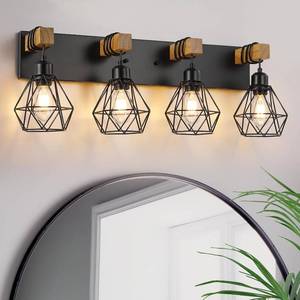 lot 144 image: $90 4-Light Farmhouse Vanity Light for Bathroom, Wood Vanity Fixtures