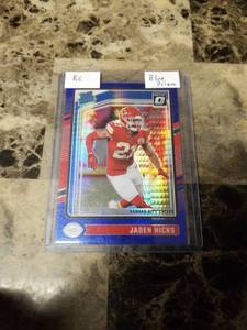 lot 732 image: 2024 Panini Donruss Optic Football Blue Prizm Jaden Hicks Kansas City Chiefs Rookie Card