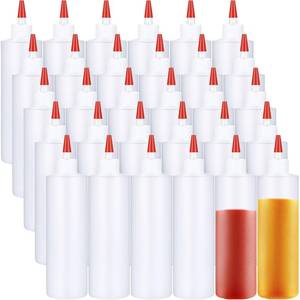 lot 3004 image: Yaomiao 30 Pack 16 oz Plastic Squeeze Bottles for Condiments Sauces Empty Leak Proof Squeeze Bottles Squirt Containers with Red Tip Cap for Ketchup, Condiments, Olive Oil, Glue