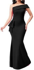 lot 3017 image: Evening Dress for Women Elegant Long Maxi Black Dresses Bodycon Short Sleeve Sexy One Shoulder Floor Length Party Mermaid Dress, Small