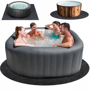 lot 3022 image: 80  80 inch Round Hot Tub Mat, Extra Large Inflatable Spa Pad, Waterproof Slip-Proof Backing, Absorbent Pool Flooring Protector for Outdoor Indoor Use, Deck