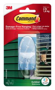 lot 3040 image: Command Outdoor Large Clear Wall Hooks, 1 Hook and 2 Command Strips, Damage Free Hanging Wall Hooks for Hanging Christmas Decorations with Weather Resistant Strips, Holds up to 4 lb
