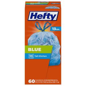 lot 3060 image: Hefty Blue Trash Bags, Blue, 13 Gallon, 60 Count