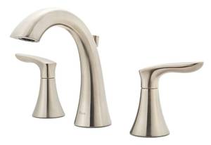 lot 3077 image: Pfister Weller Bathroom Sink Faucet, 8-Inch Widespread, 2-Handle, 3-Hole, Brushed Nickel Finish, LG49WR0K