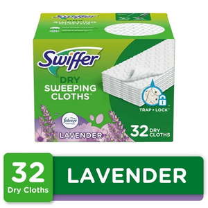 lot 3079 image: Swiffer Sweep  Mop  Dry Pads Refill  Floor Cleaner  Cleaning Cloths  Lavender  32 Count