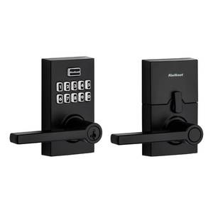 lot 3134 image: Kwikset SmartCode 917 Keypad Keyless Entry Residential Electronic Lever Lock Deadbolt Alternative with Halifax Door Handle, SmartKey Security, Matte Black Contemporary