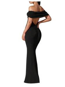 lot 3149 image: Floerns Womens Off Shoulder Short Sleeve Backless Fishtail Hem Cocktail Bodycon Maxi Dress Black X-Small