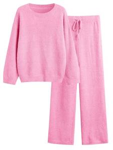 lot 3153 image: GKBK Lounge Sets for Women 2 Piece Fuzzy Fleece Pajamas Long Sleeve Oversized Lounge Set 2025 Fall Winter Trendy Pink S