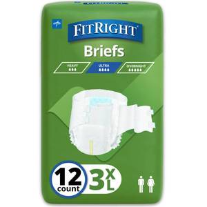 lot 3200 image: FitRight Bariatric Adult Diapers, Ultra Heavy Absorbency, 3XL (Waist Size 65in-84in), 12 Count, Disposable Incontinence Briefs for Men and Women, Moisture-Wicking, Leak Protection,