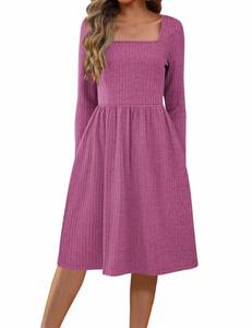 lot 3256 image: Zeagoo Women Fall 2025 Long Sleeve Sweater Dress Casual Knit Dresses with Pockets Purple Medium