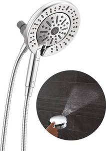 lot 3262 image: Delta 6-Setting In2ition 2-in-1 Dual Shower Head with Handheld High Pressure ProClean Spray, Chrome Detachable Shower Head with Hose, 1.75 GPM Flow Rate, Chrome 75655, Retail $80