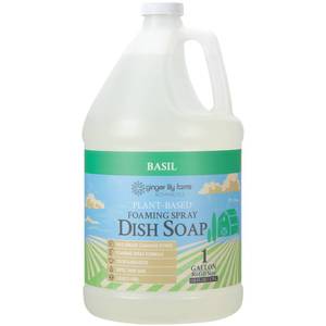 lot 3267 image: Ginger Lily Farms Botanicals Plant-Based Foaming Spray Dish Soap, Concentrated Formula with Max Grease Cleaning Power, Cruelty-Free, Basil Scent, 1 Gallon Refill (128 Fl Oz)