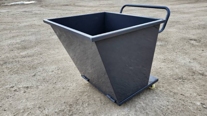 lot 9828 image: Industrial Steel Storage Trays with Casters  Dump Hoppers (1 Each Lot)  Missing Two Wheels