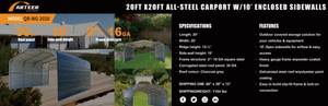 lot 8662 image: Arteer 20 x 20 Carport  QB-WG-2020