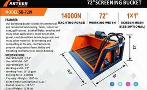 lot 8665 image: Unused Arteer 72 Skid Steer Screening Bucket Attachment