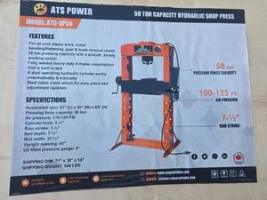 lot 2350 image: ATS Power 50 Ton Hydraulic Shop Press Model SP50