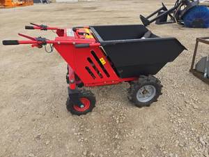 lot 8012 image: Red Handcart w Swivel Wheels, Squeeze Handle & Motor
