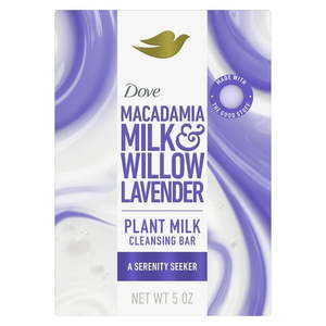lot 65262 image: APPEARS NEW - Dove Plant Based Cleansing Bar Soap Dry Skin Macadamia Milk & Willow Lavender Sulfate Free  5 oz 1 Count