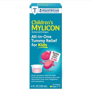 lot 65208 image: FACTORY SEALED - Childrens Mylicon All-in-One Tummy Relief Liquid For Indigestion for Kids, Bubble Gum Flavor, 4oz (Expiration 102026)