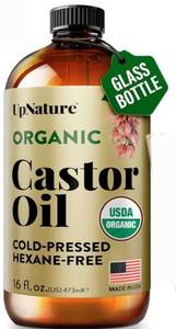 lot 65209 image: FACTORY SEALED - UpNature Organic Castor Oil in Glass Bottle (16 oz) 100% Pure Cold Pressed Unrefined Castor Oil for Hair Skin Face (Hexane Free)