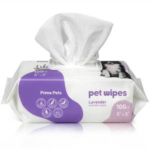 lot 65249 image: FACTORY SEALED - Prime Pets Dog Wipes for Paws and Butt, 100 Count, 8 x 8 Hypoallergenic Pet Wipes for Dogs Cats Cleaning Deodorizing, Lavender Scented, Thick Puppy Wipes for Ears, Eyes, Body and Teeth