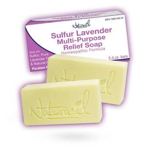 lot 65309 image: APPEARS NEW - Sulfur Soap Treatment wPure Lavender  Max-Strength Natural Relief for Acne, Mites, Bug Bites, Warts, Eczema, Itching  for Kids & Adults Face & Body Soap by Naturasil (2) 4oz Bars