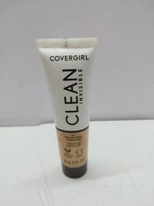 lot 65321 image: COVERGIRL Clean Invisible Foundation Makeup, Dewy & Glowy Natural Finish, Buildable Coverage, Skin-Like Smooth Look, Vegan, Golden Ivory, 1oz