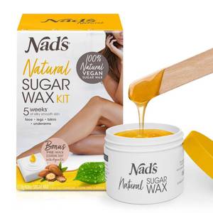 lot 65323 image: FACTORY SEALED - Nads 100% Natural Sugar Wax Kit, Vegan, Hypoallergenic, No-heat Formula Waxing Sugar Paste, Includes 6 Wooden Spatulas, 10 Reusable 100% Cotton Strips, 1 Pre-wax Cleansing Soap & Sugar Wax 6oz