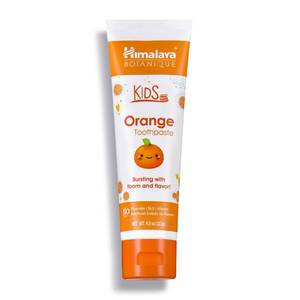lot 65387 image: FACTORY SEALED - Himalaya Botanique Kids Toothpaste, Herbal, Orange Flavor, Fights Plaque, Fluoride-Free, Gentle, No Artificial Flavors or Colors, SLS Free, Gluten Free, Cruelty Free, Vegan, Foaming, 4 Oz, 1 Pack exp 52028