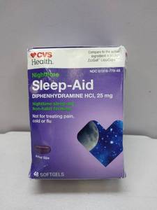 lot 65399 image: FACTORY SEALED - HealthA2Z� Sleep Aid  Diphenhydramine HCl 25mg  Nighttime Sleep Softgels  48 Softgels Total. Exp 92025