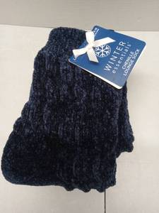 lot 65433 image: FACTORY SEALED - Winter Essentials Chenille Lounge Socks, Navy Blue, Shoe Size 4-10
