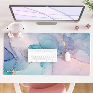 APPEARS NEW - QIYI Large Mouse Pad, PU Leather Desk Mat for Desktop, Waterproof Gaming Desk Pad, Marble Full Desk Accessories Keyboard Mousepad, Abstract Art Home Office DÃ©cor 31.5 x 15.7" - Blue Pink Fluid