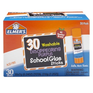 APPEARS NEW - Elmer s Disappearing Purple School Glue Sticks  Washable  7 Gram  30 Count