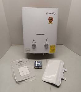 lot 65489 image: APPEARS NEW - EXCEL Tankless Gas Water Heater Vent Free (Low Water Pressure Startup) 1.6 GPM Propane LPG  - Retail $229