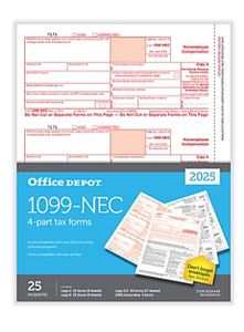 lot 65431 image: APPEARS NEW - Office Depot� 1099-NEC Laser Tax Forms, 4-Part, 3-Up, 8-12 x 11, Pack Of 25 Form Sets, NEC610592525