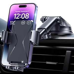 lot 65443 image: FACTORY SEALED - GUWEZ Phone Holder Car Mount for iPhone Powerful Suction Phone Mount for Car Dashboard Windshield Air Vent Universal Accessories Automobile Phone Holder Fit iPhone Smartphone Carbon Fiber