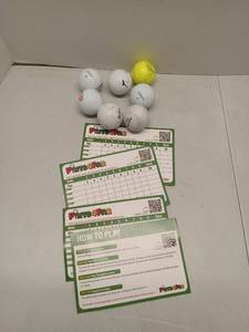 lot 65446 image: Pints4Par Golf Drinking Game Set, 4 Cards and 7 Golf Balls (Various Conditions)